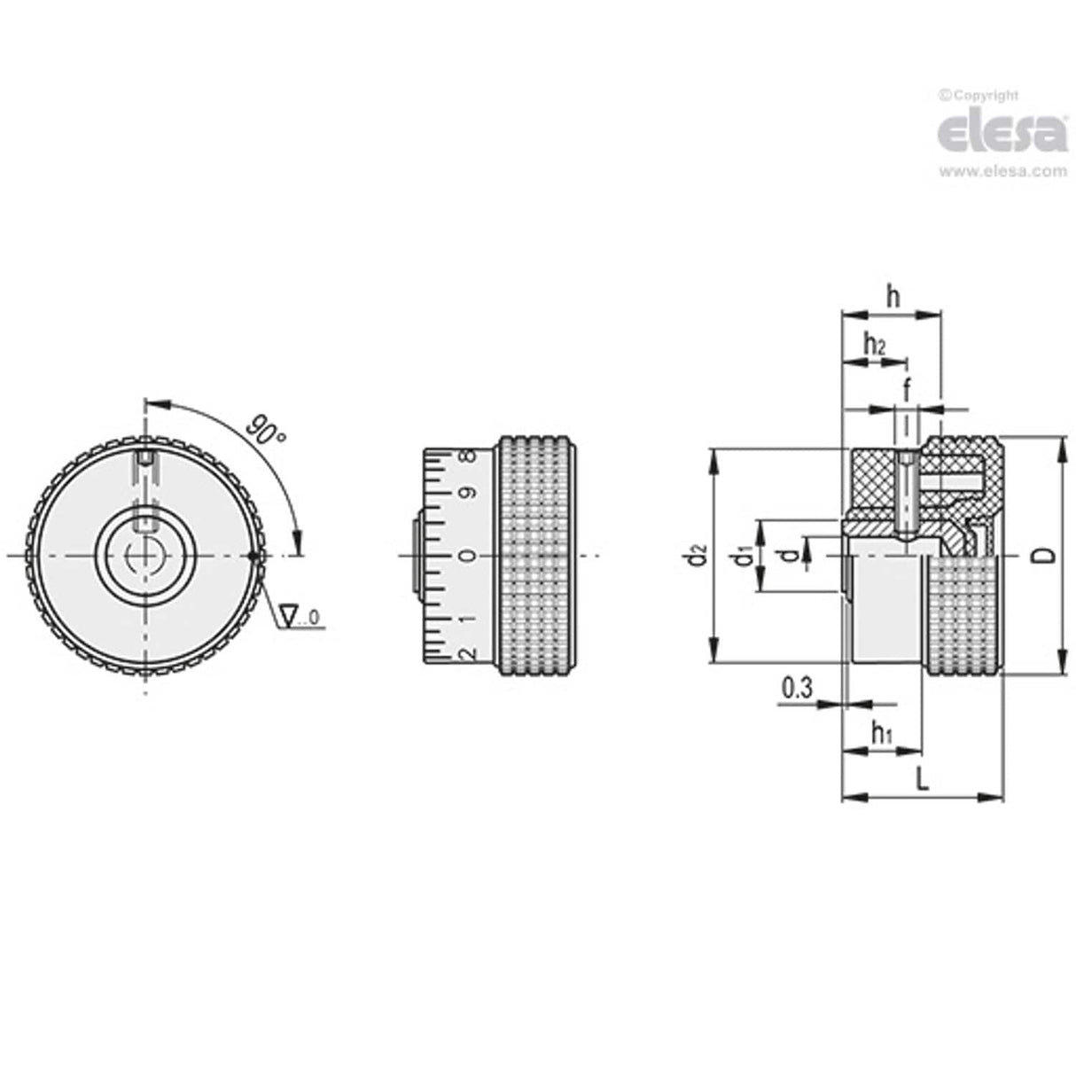 Knurled control knob-MBR.30 B-6+CGS-C2 Orange