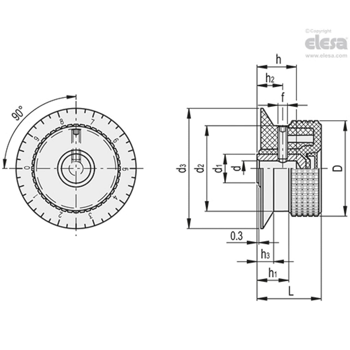 Knurled control knob-MBR.30 B-6+FGS-C5 Blue