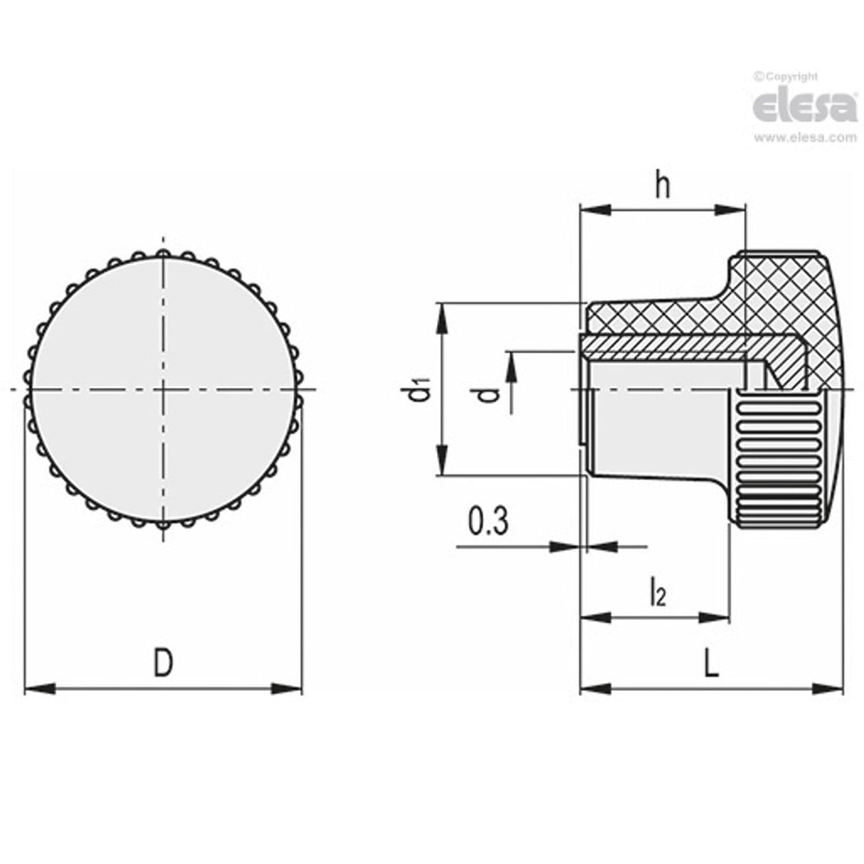 Knurled grip knob-B.259/20-SST-M6 CLEAN