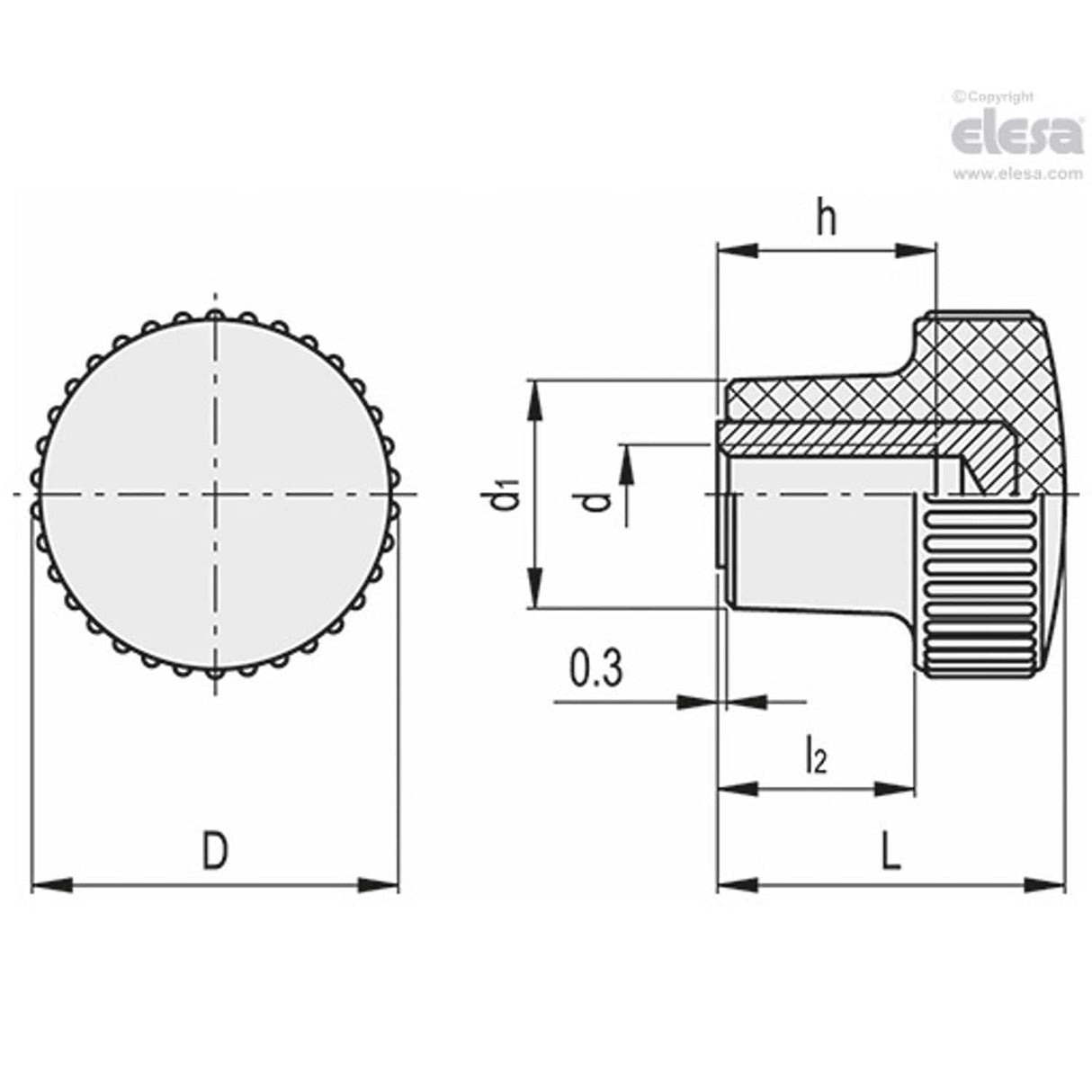 Knurled grip knob-B.259/30 B-M6