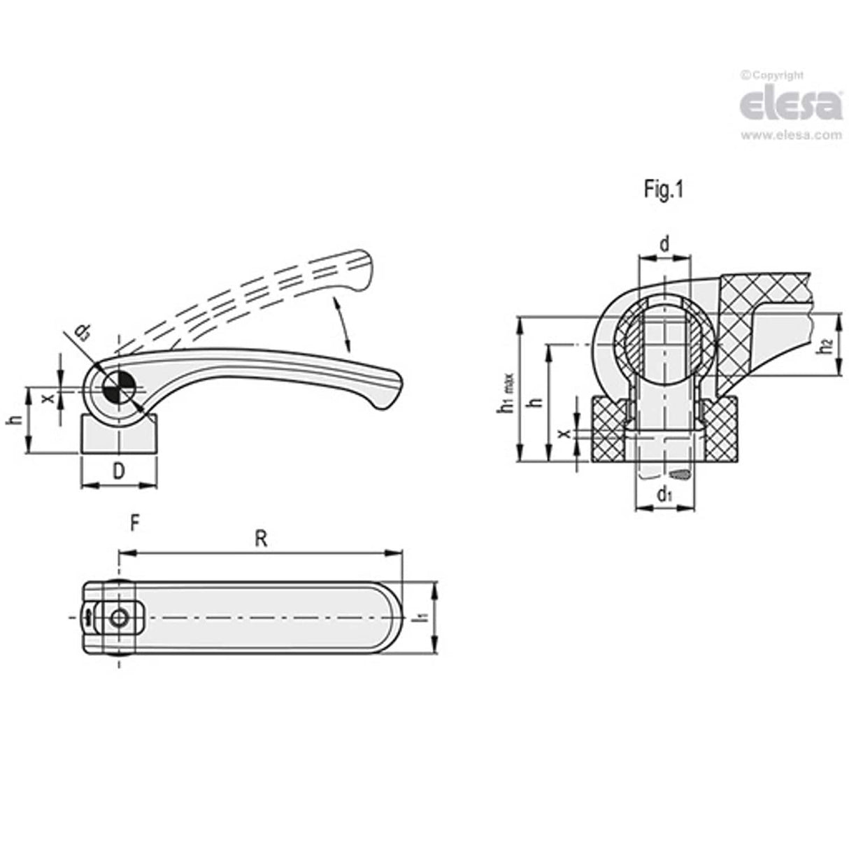 LAC Cam levers Technopolymer Without adjustable ring-nut rotating pin with AISI 303 stainless steel threaded hole LAC.80-SST-M8