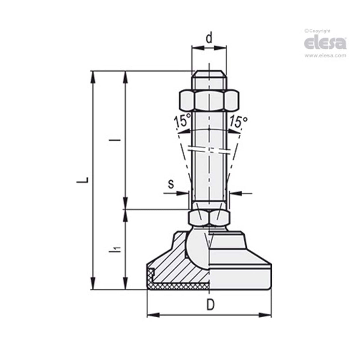 LMAC Levelling Feet with Bearing Protection Polished Zinc-Plated Steel Base LM.25 M10x50-AC