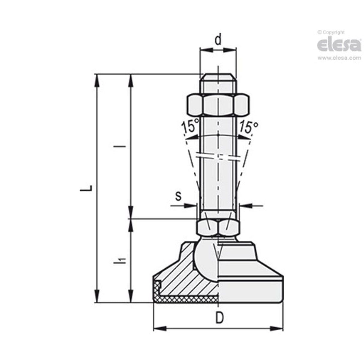LMAC Levelling Feet with Bearing Protection Stainless Steel Threaded Stem LM.25-SST M6x50-AC