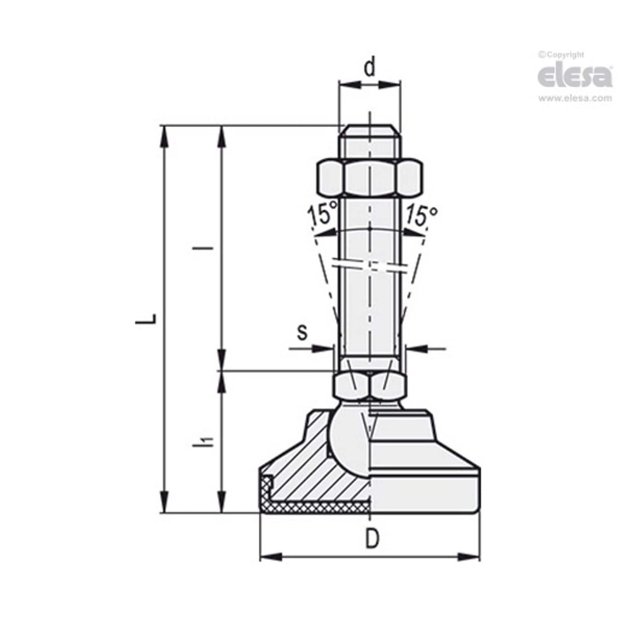 LMAC Levelling Feet with Bearing Protection Stainless Steel Threaded Stem LM.25-SST M6x63-AC