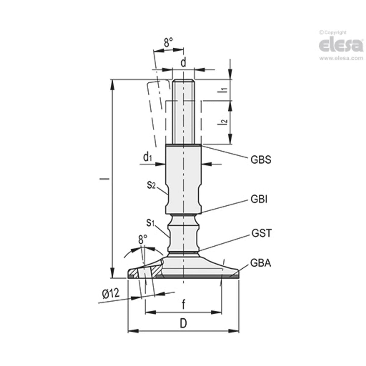 LMF-HD-SST Levelling feet Hygienic Design with holes for ground mounting stainless steel LM.F-HD-100-SST-M16x175