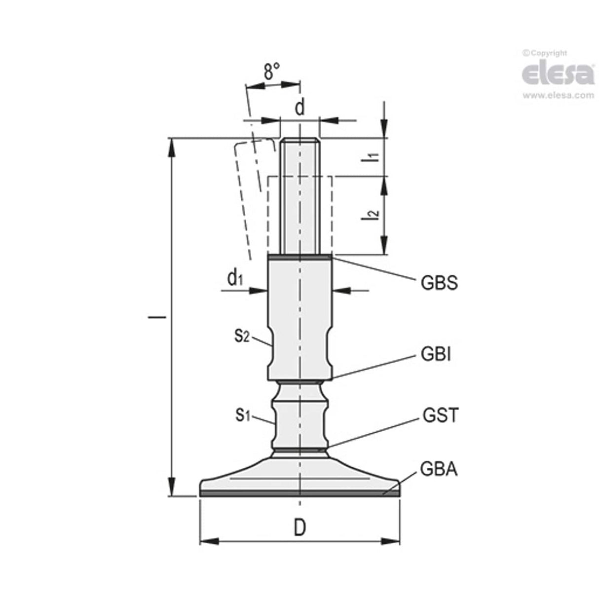 LM-HD-SST Levelling feet Hygienic Design Stainless steel LM-HD-80-SST-M16x175