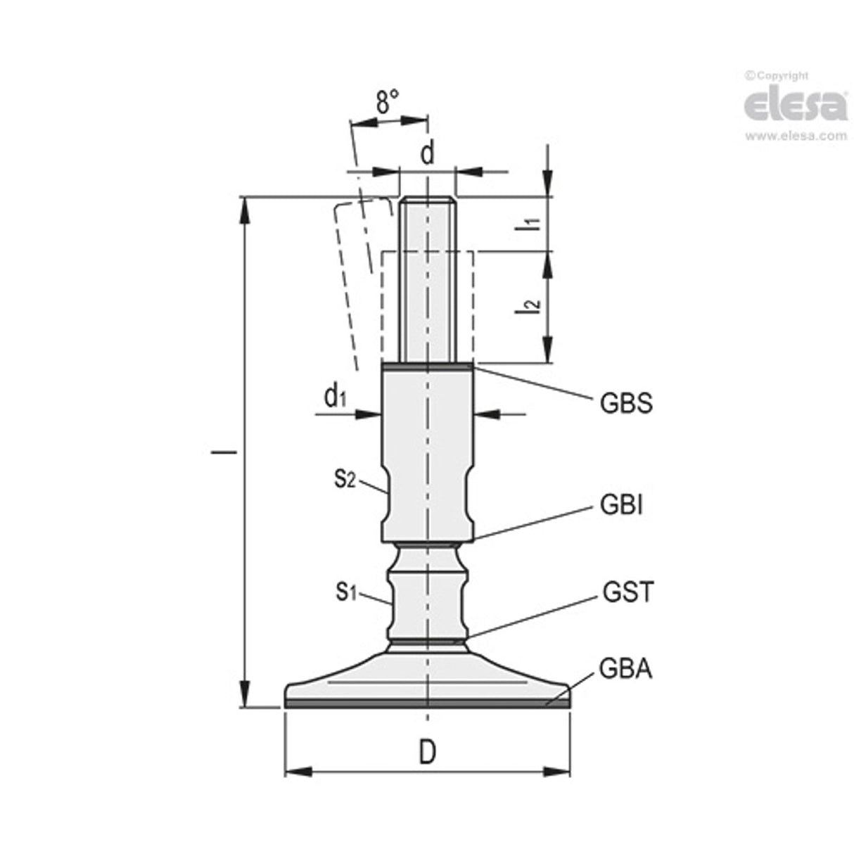 LM-HD-SST Levelling feet Hygienic Design Stainless steel LM-HD-80-SST-M20x185