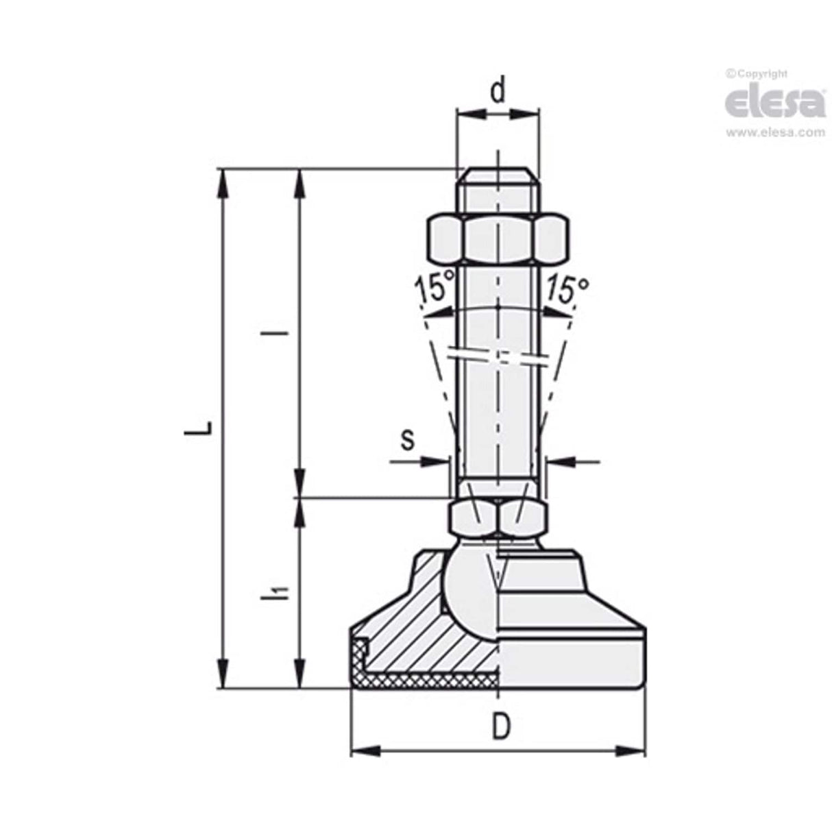 LMTR Levelling feet Steel or stainless steel base and stem LM.25-SST M6x40-TR
