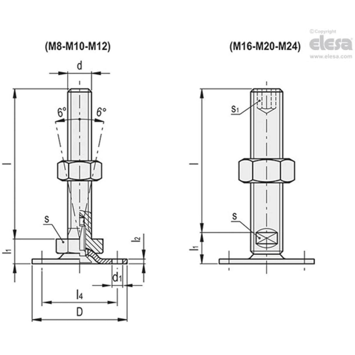 Levelling feet-LMP.40-SST-M10x50-FF