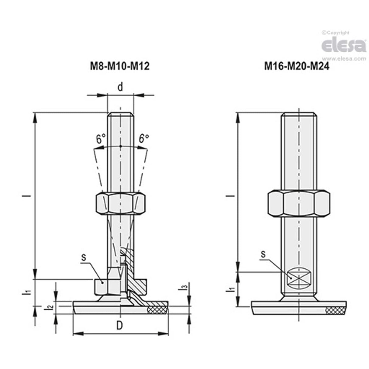 Levelling feet-LMP.50-A4-M16x150-TV