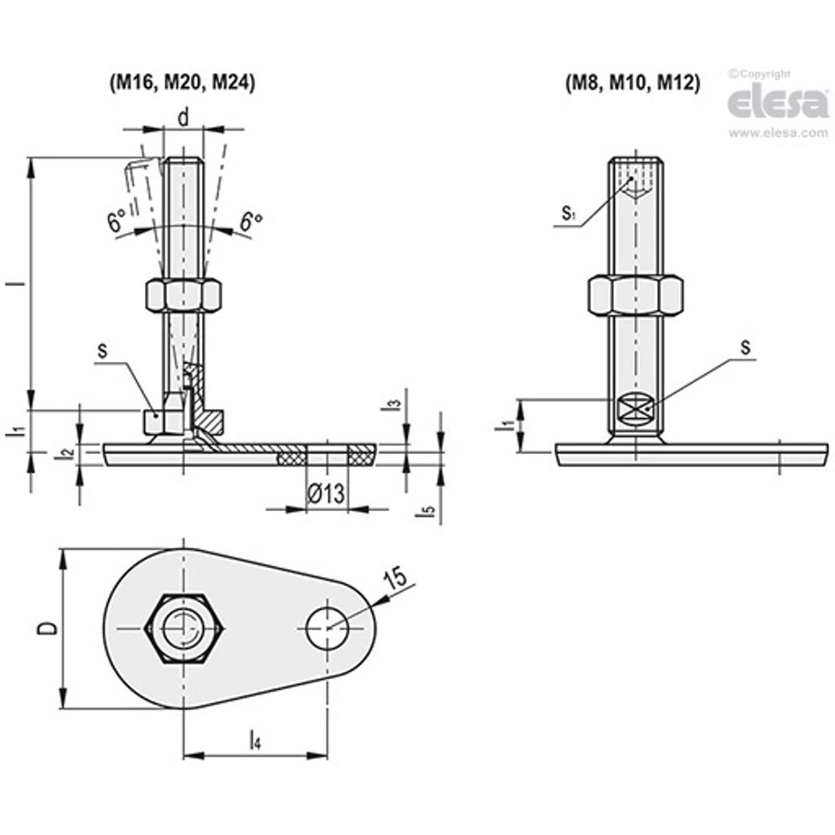 Levelling feet-LMP.F-50-SST-M16x150-TV