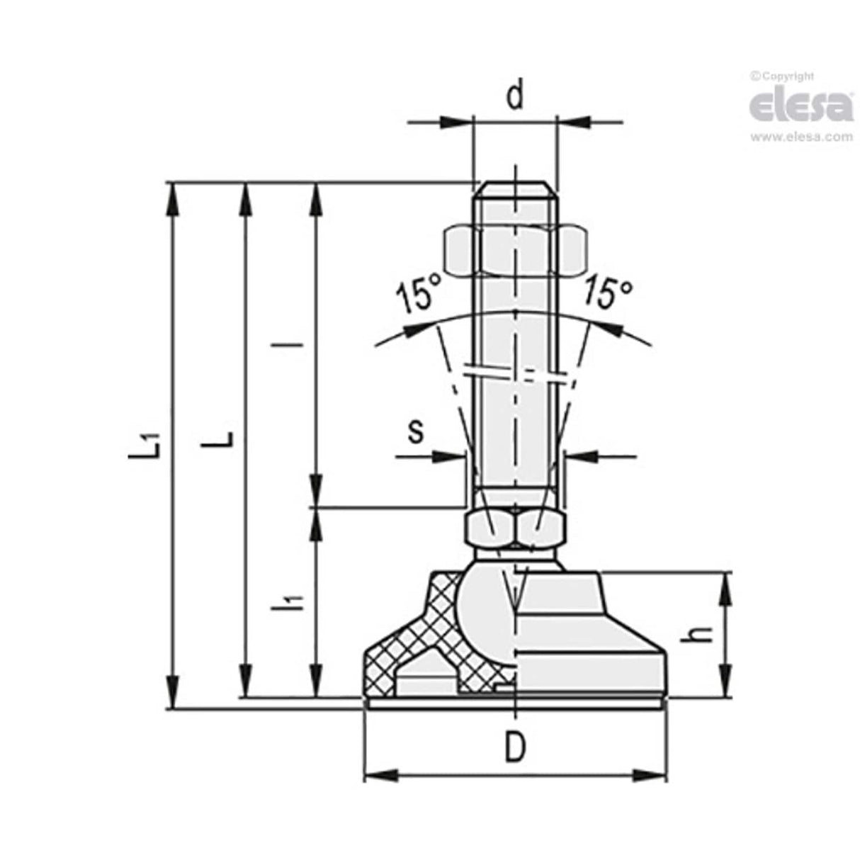 Levelling feet-LS.A-40-PP-14-AS-SST-M8x43