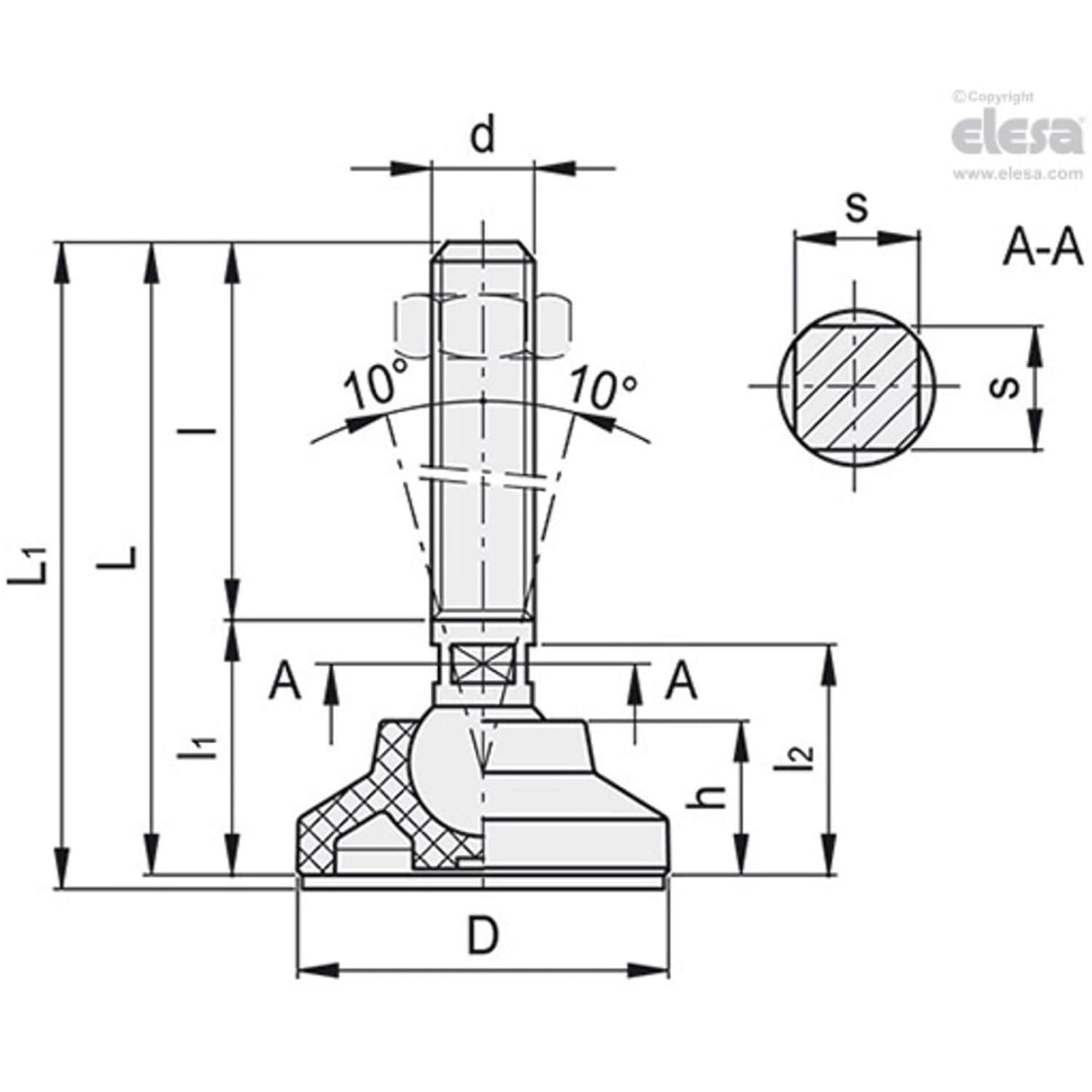 Levelling feet-LSQ.A-40-8.5-AS-SST-M12x48