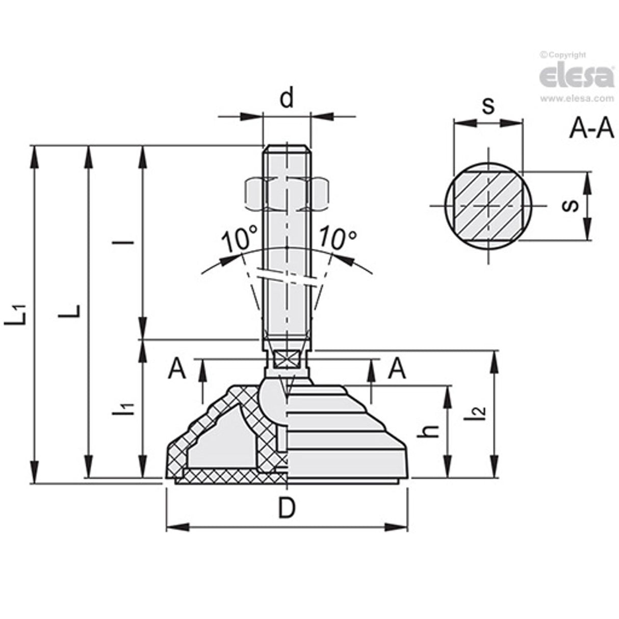 Levelling feet-LVQ.A-70-14-AS-SST-M20x170