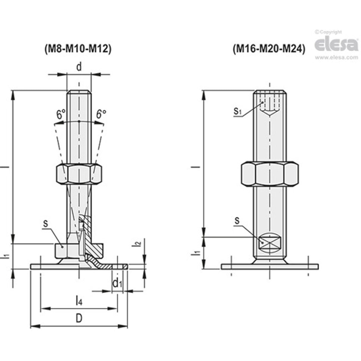 Levelling feet, ground mounting-LMP.40-M10x60-FF