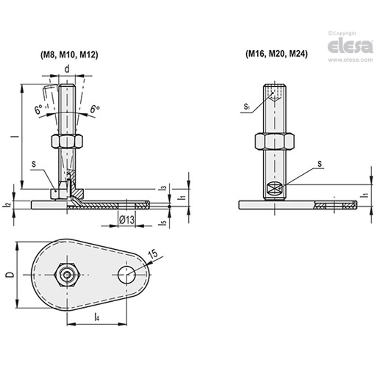 Levelling feet, ground mounting-LMP.F-50-M10x100-TR