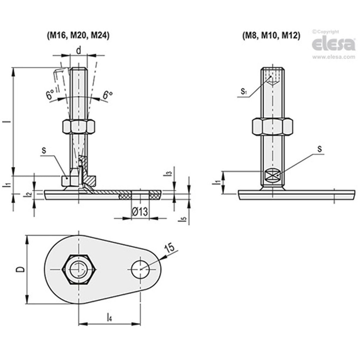 Levelling feet, ground mounting-LMP.F-80-M16x75-TV