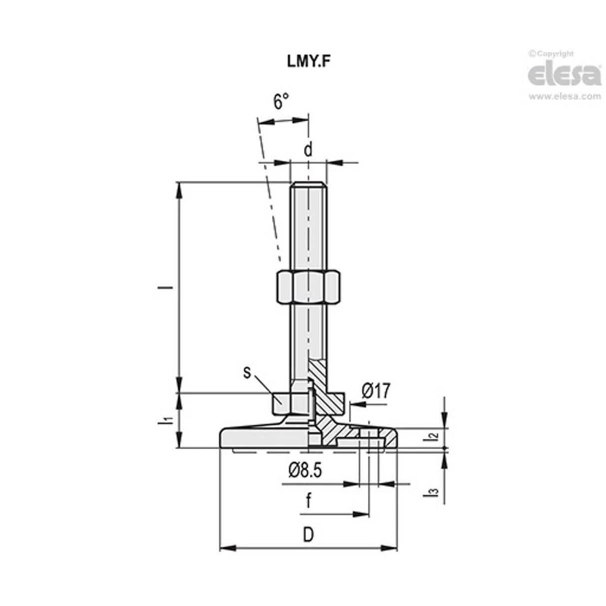 Levelling feet, ground mounting-LMY.F-80-SST-M8x40