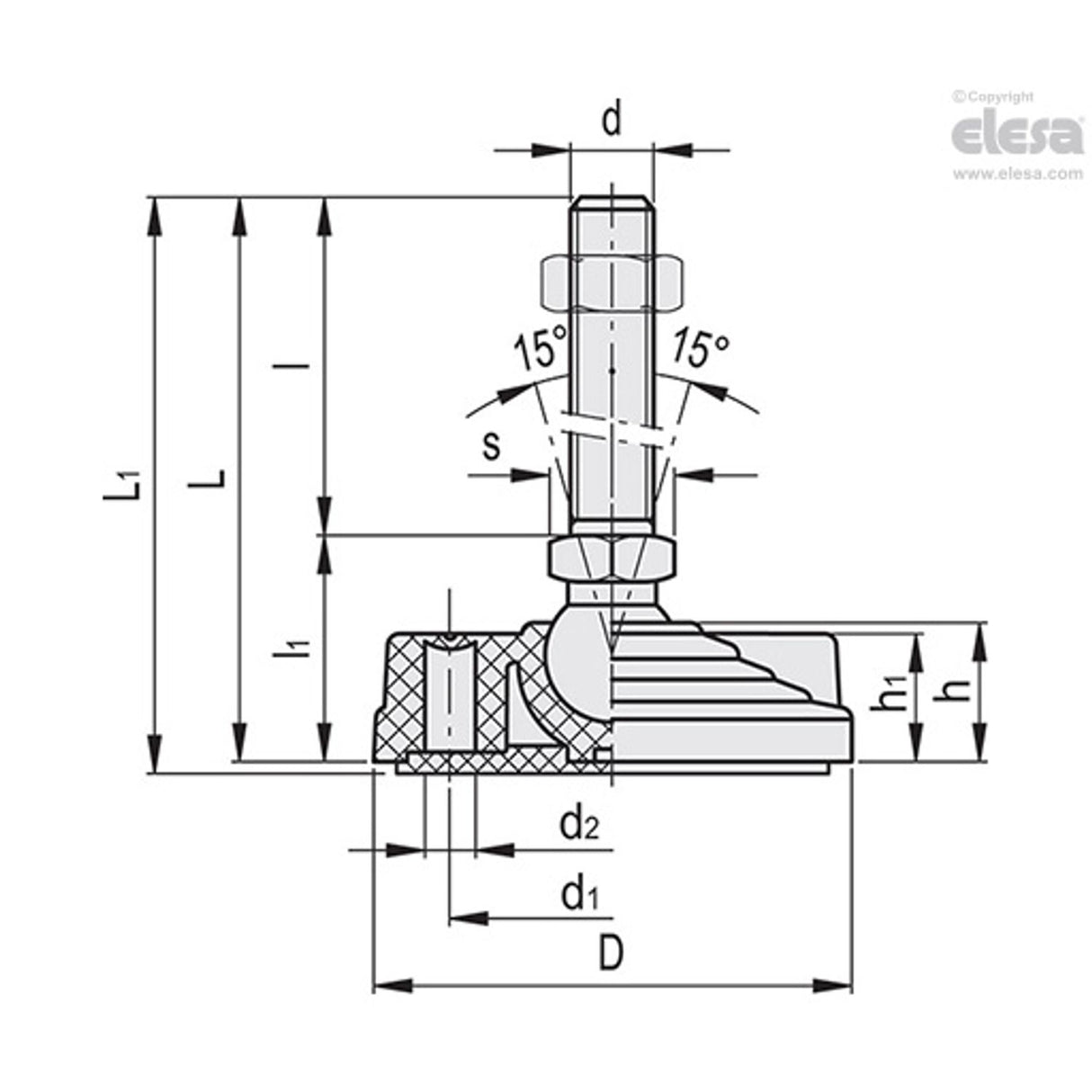 Levelling feet, ground mounting-LV.F-100-14-AS-M16x68