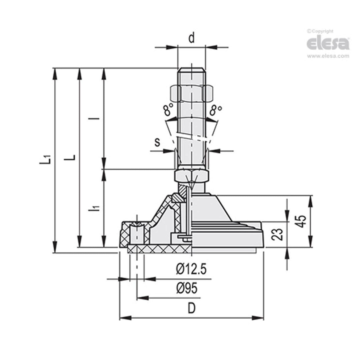 Levelling feet, ground mounting-LV.F-125-ACV-AS-M30x136