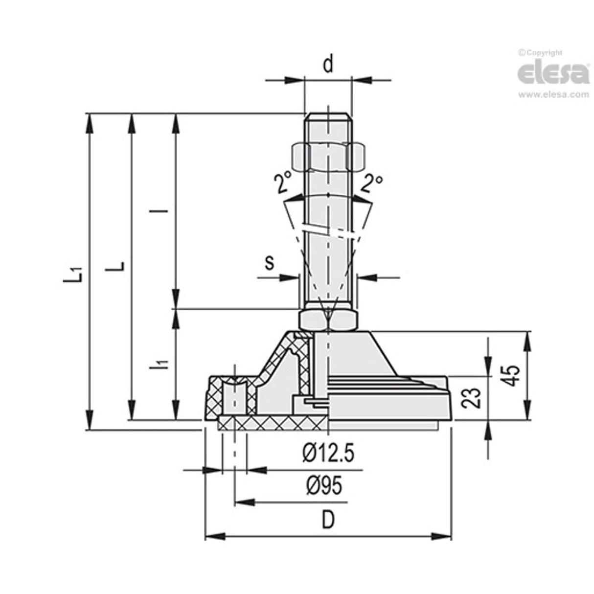 Levelling feet, ground mounting-LV.F-125-APS-AS-M20x95