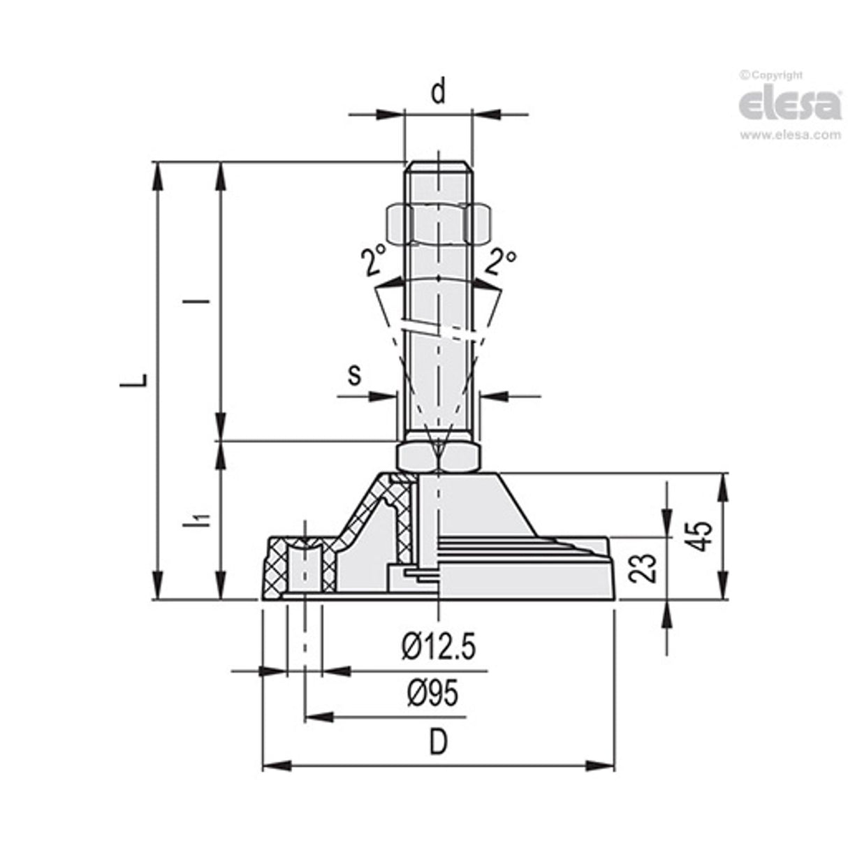 Levelling feet, ground mounting-LV.F-125-APS-M24x95