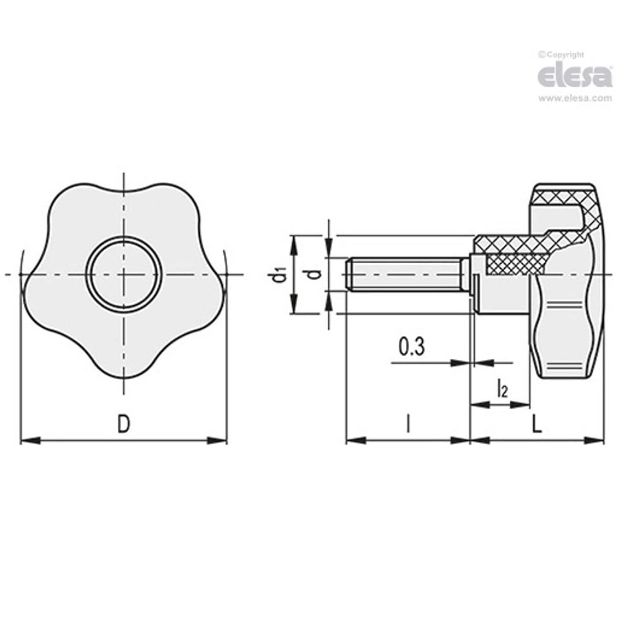 Lobe knob-VCT.25-SST-p-M5x25-C9 Black