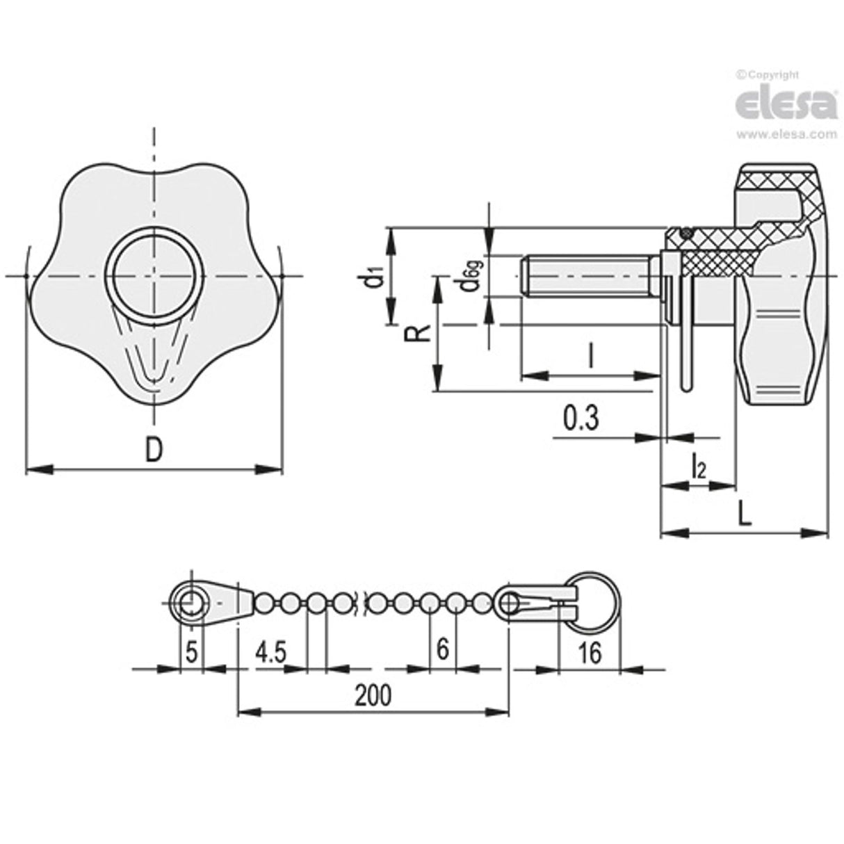 Lobe knob-VCT.63 p-M12x50-LP-C9 Black