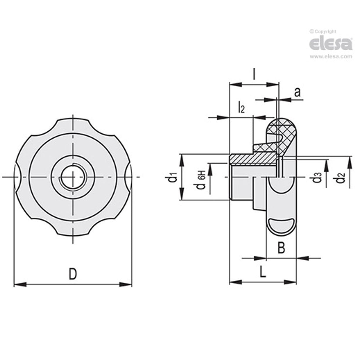 Lobe knob-VL.140/100 FP-A-M16