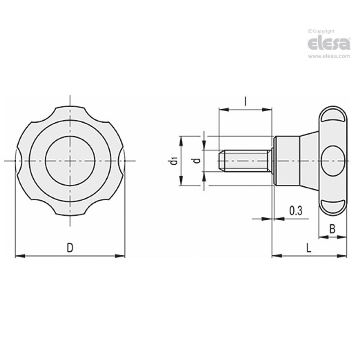 Lobe knob-VL.155/70 p-M12x25