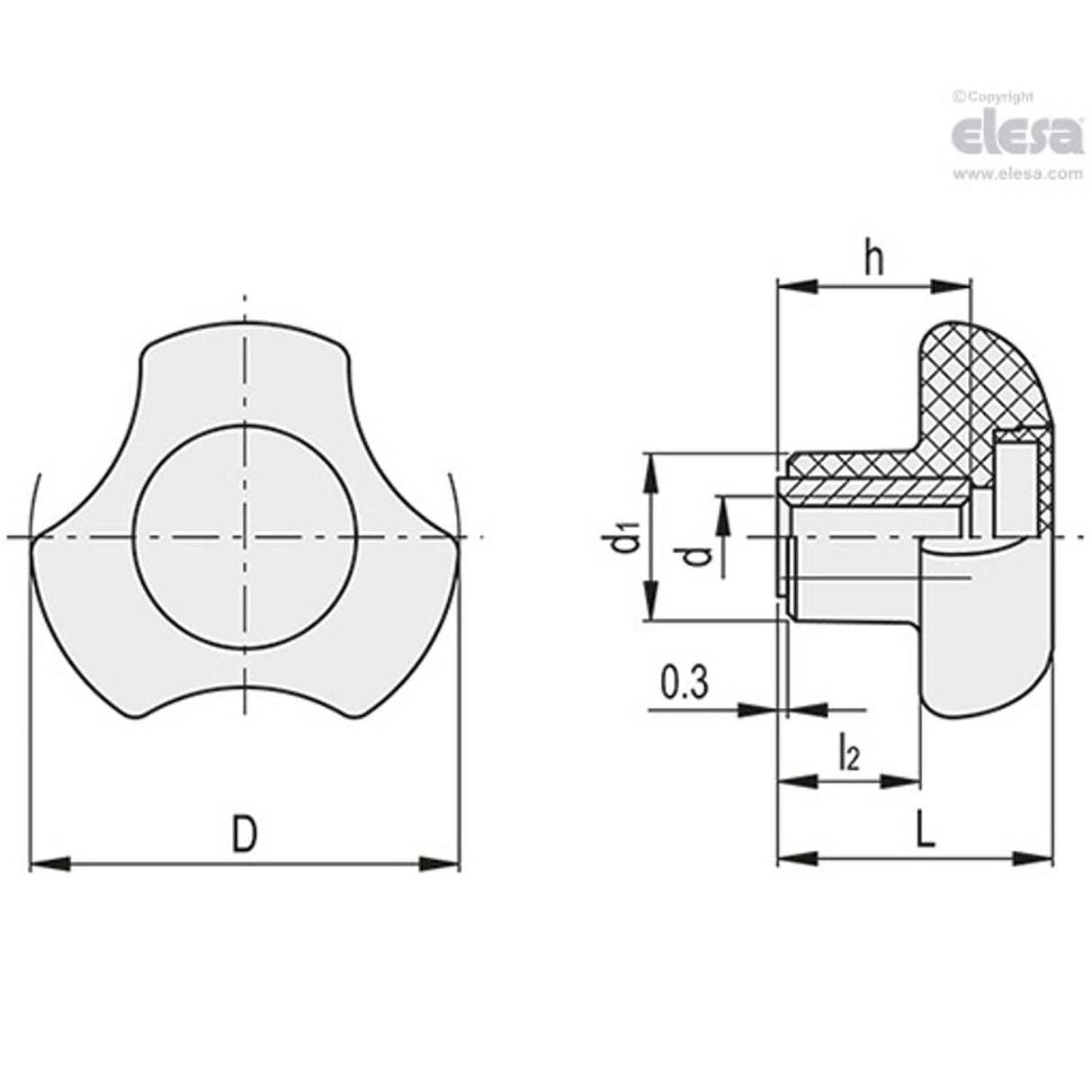 Lobe knob-VTT.32-C-B-M6-C4 Yellow