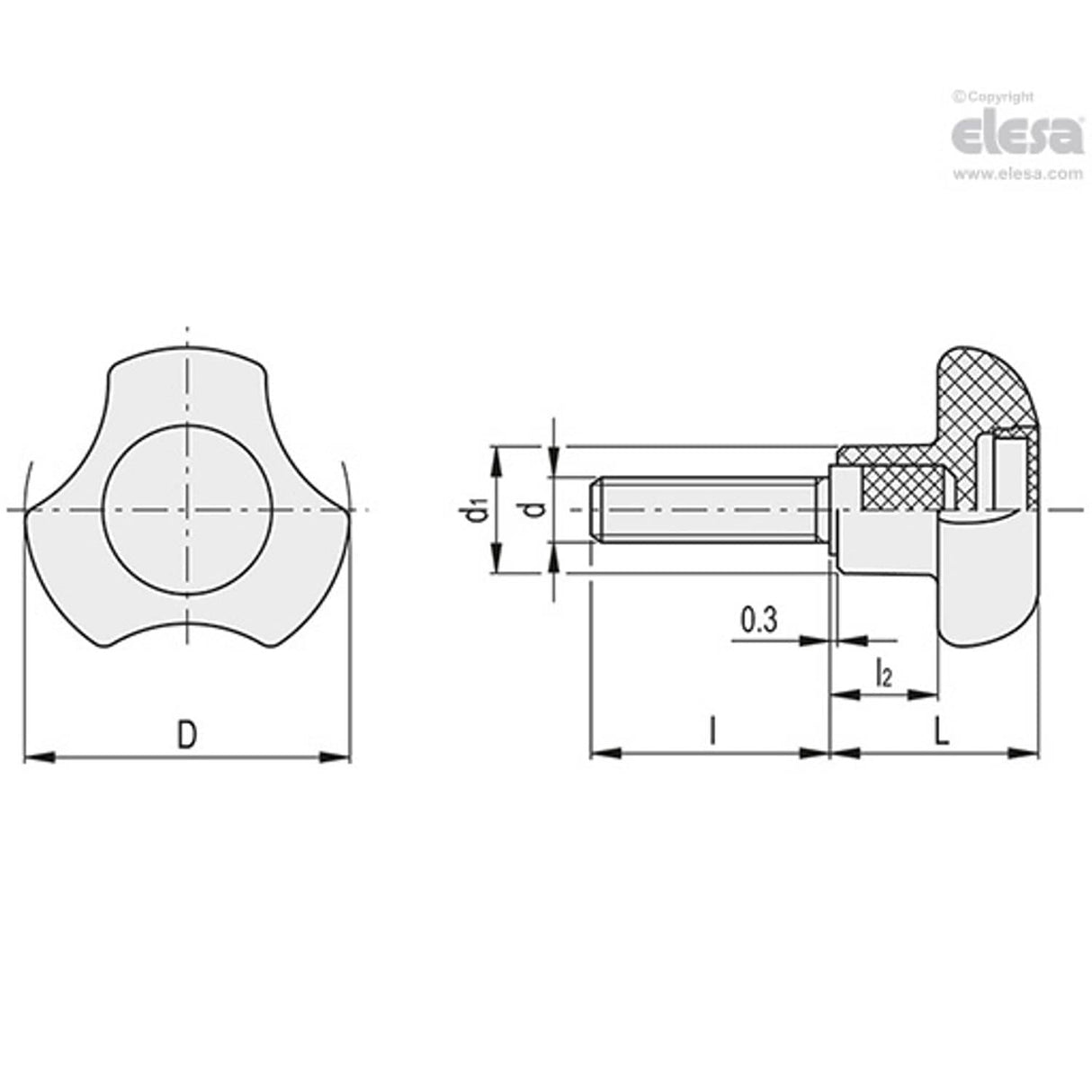 Lobe knob-VTT.32-C-p-M6x35-C5 Blue