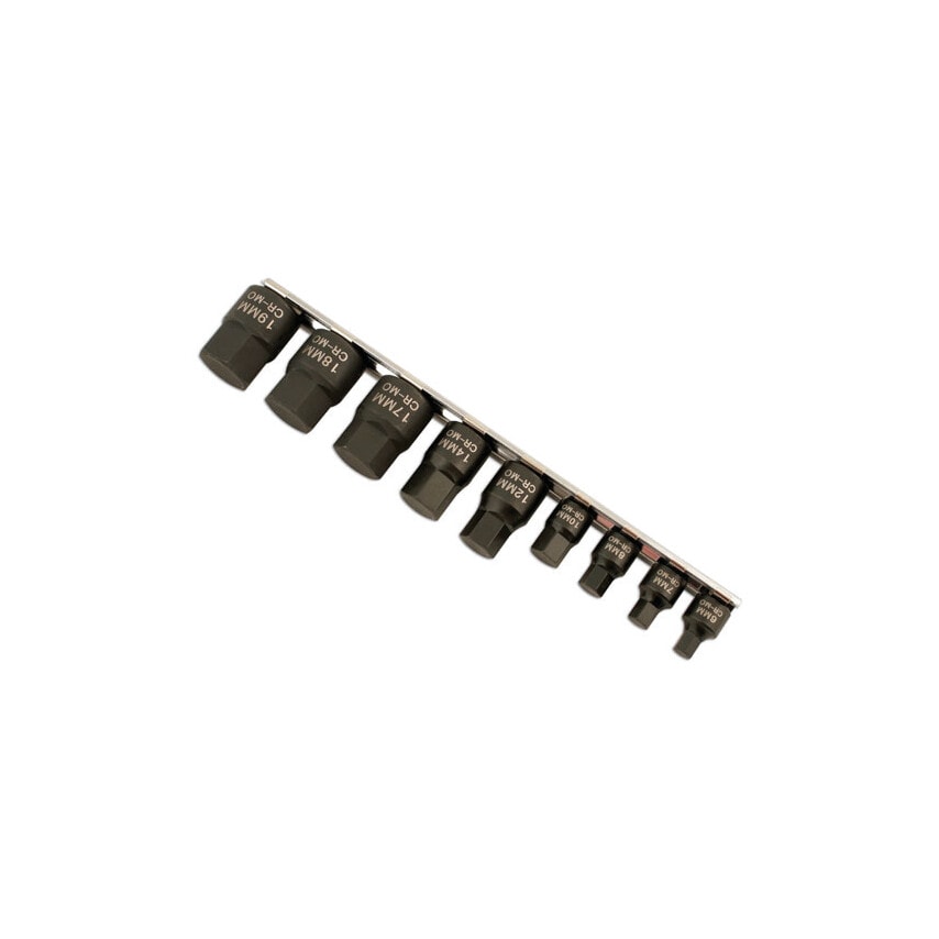 Low Profile Impact Hex Socket Bit Set 1/4"D-3/8"D 9 Piece