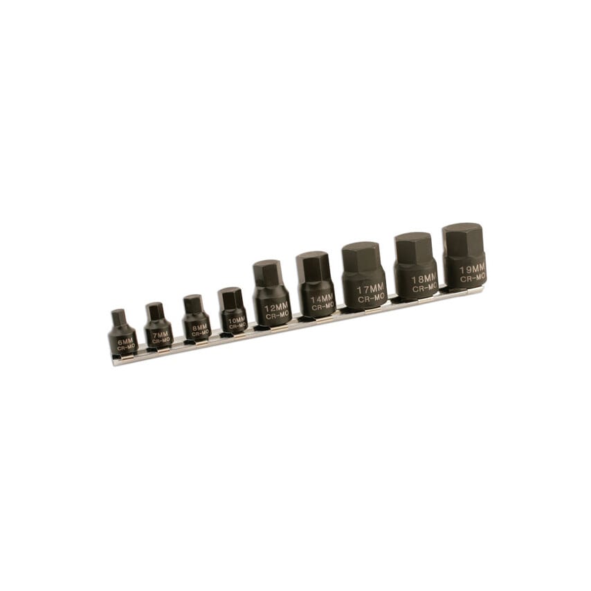 Low Profile Impact Hex Socket Bit Set 1/4"D-3/8"D 9 Piece