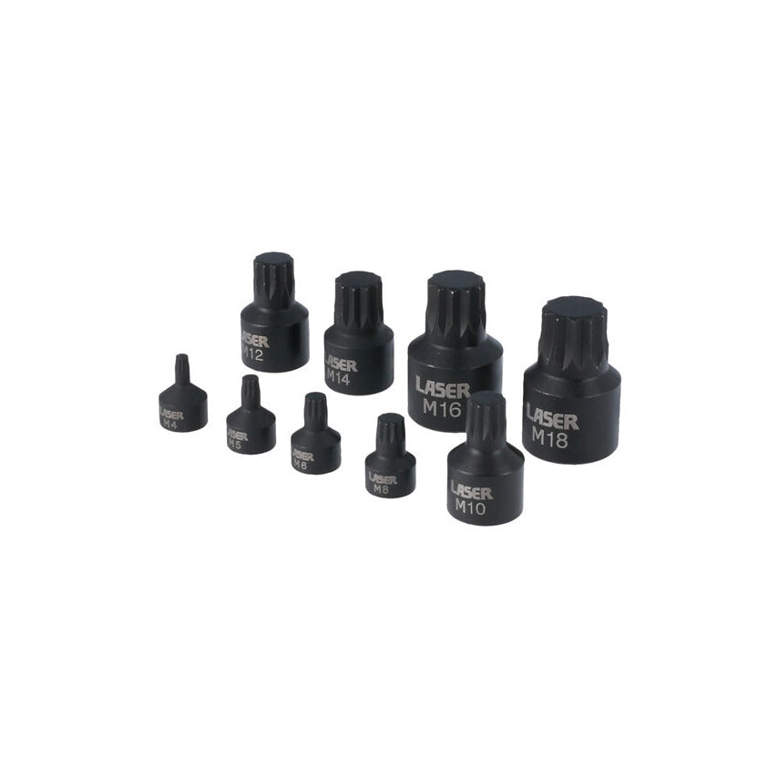 Low Profile Spline Socket Bit Set 1/4"D 3/8"D 1/2"D 9 Piece