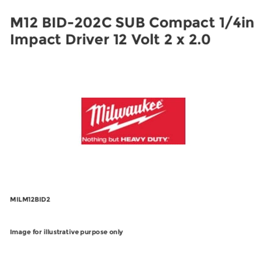 M12 BID-202C SUB Compact 1/4in Impact Driver 12 Volt 2 x 2.0
