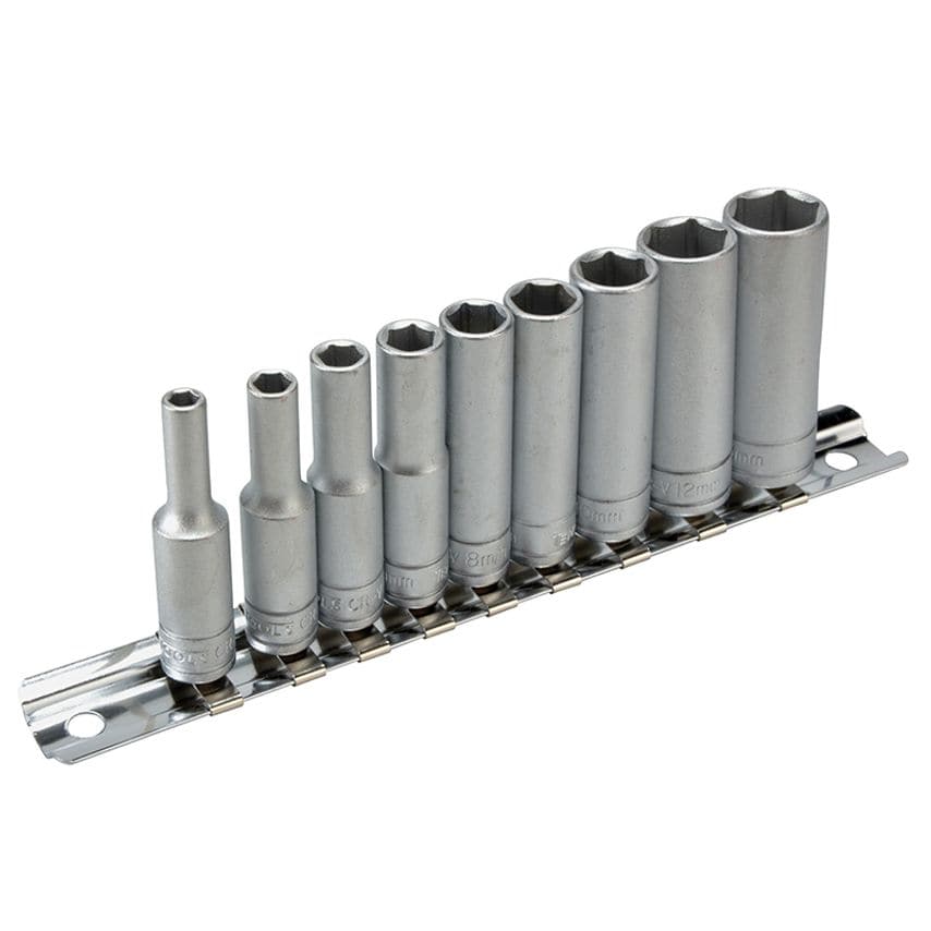 M1407 Deep Socket Clip Rail Set of 10 Metric 1/4in Drive TENM1407