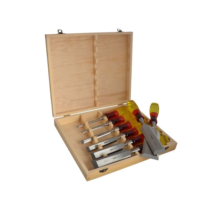 M373 Bevel Edge Chisel Splitproof Handle - Set 8: 6 10 12 19 25 32 38 50mm