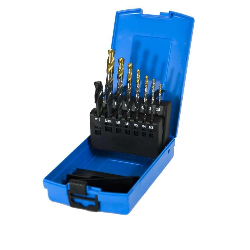 M3-M12 HSS TiN Tipped Drill & P1 Spiral Flute Tap Set
