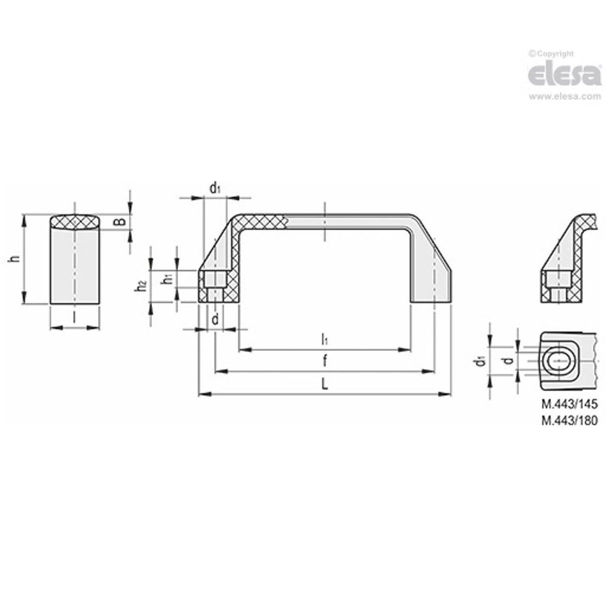 M443 Bridge handles Technopolymer Polyamide for cylindrical head screws M.443/200-CH-C9