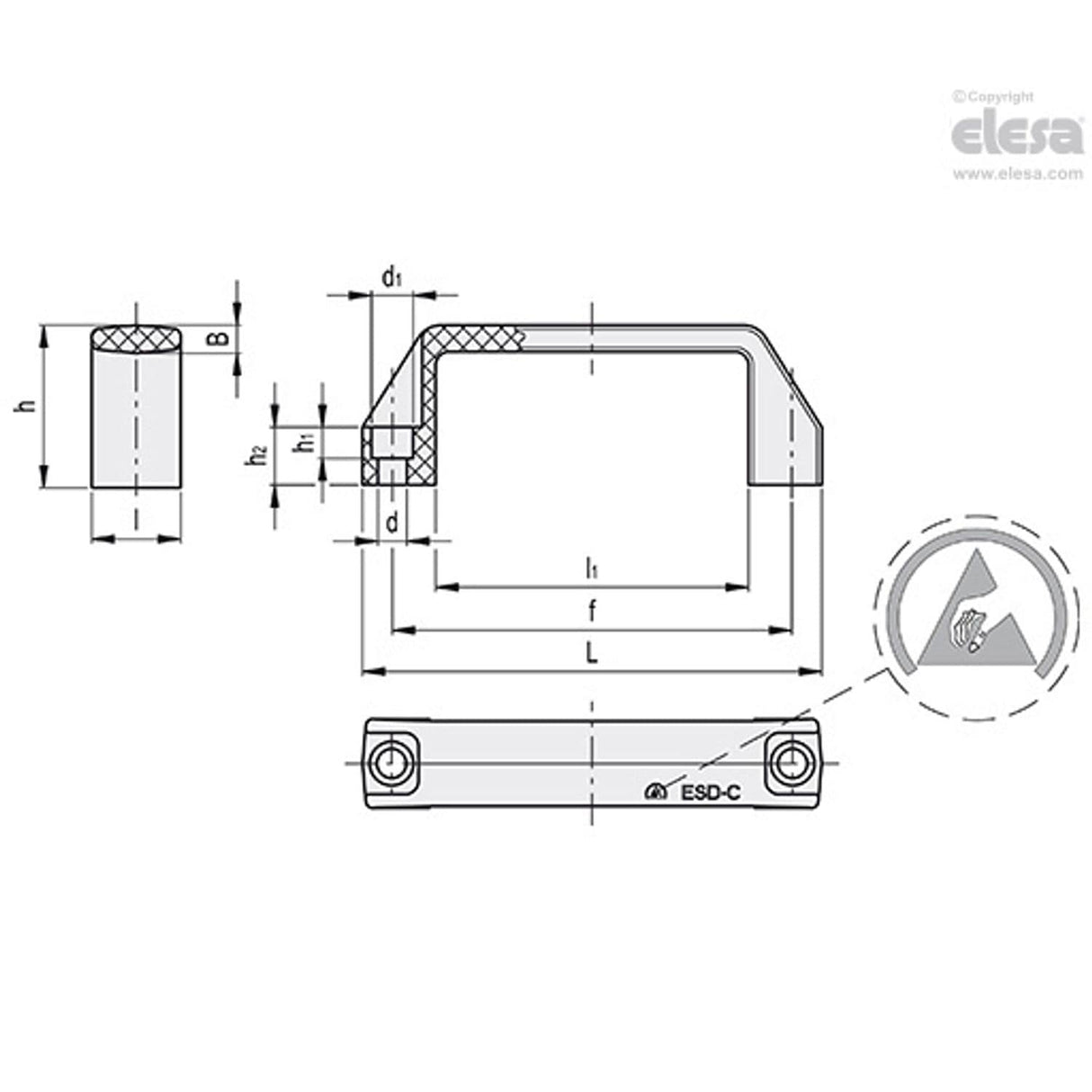 M443 ESD Bridge handles ESD conductive technopolymer M.443/110-CH-ESD-C