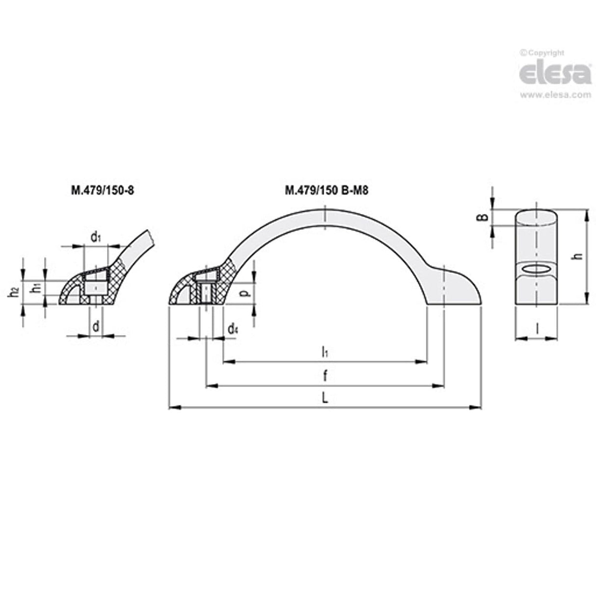 M479 Bow handles Technopolymer M.479/150 B-M8-C6