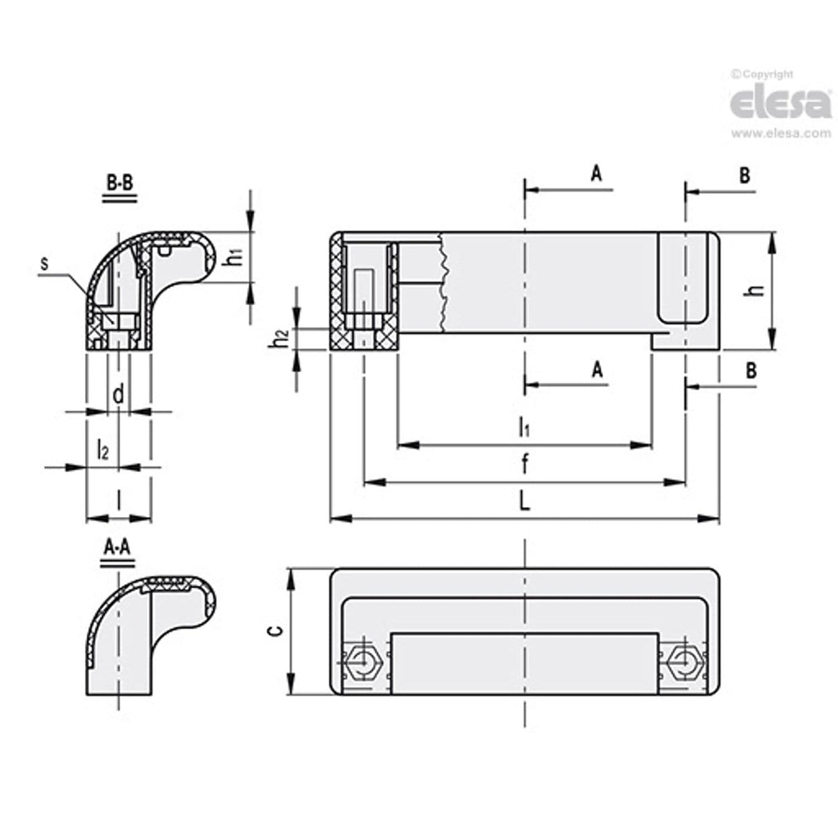 M990 Guard safety ledge handles Technopolymer M.990/115 EH-6-C4