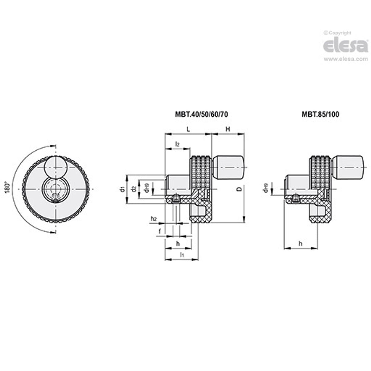MBT+I Knurled control knobs with revolving handle technopolymer MBT.85+I B-10-C17