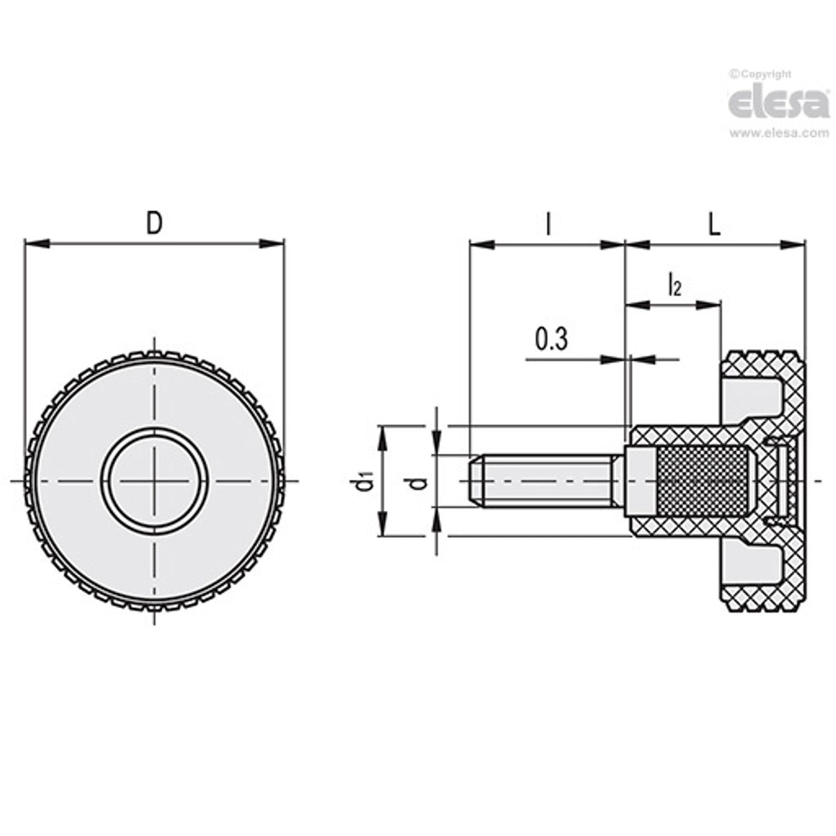 MBT Diamond cut knurled knobs Technopolymer Zinc-plated steel threaded stud MBT.30 p-M5x40-C9
