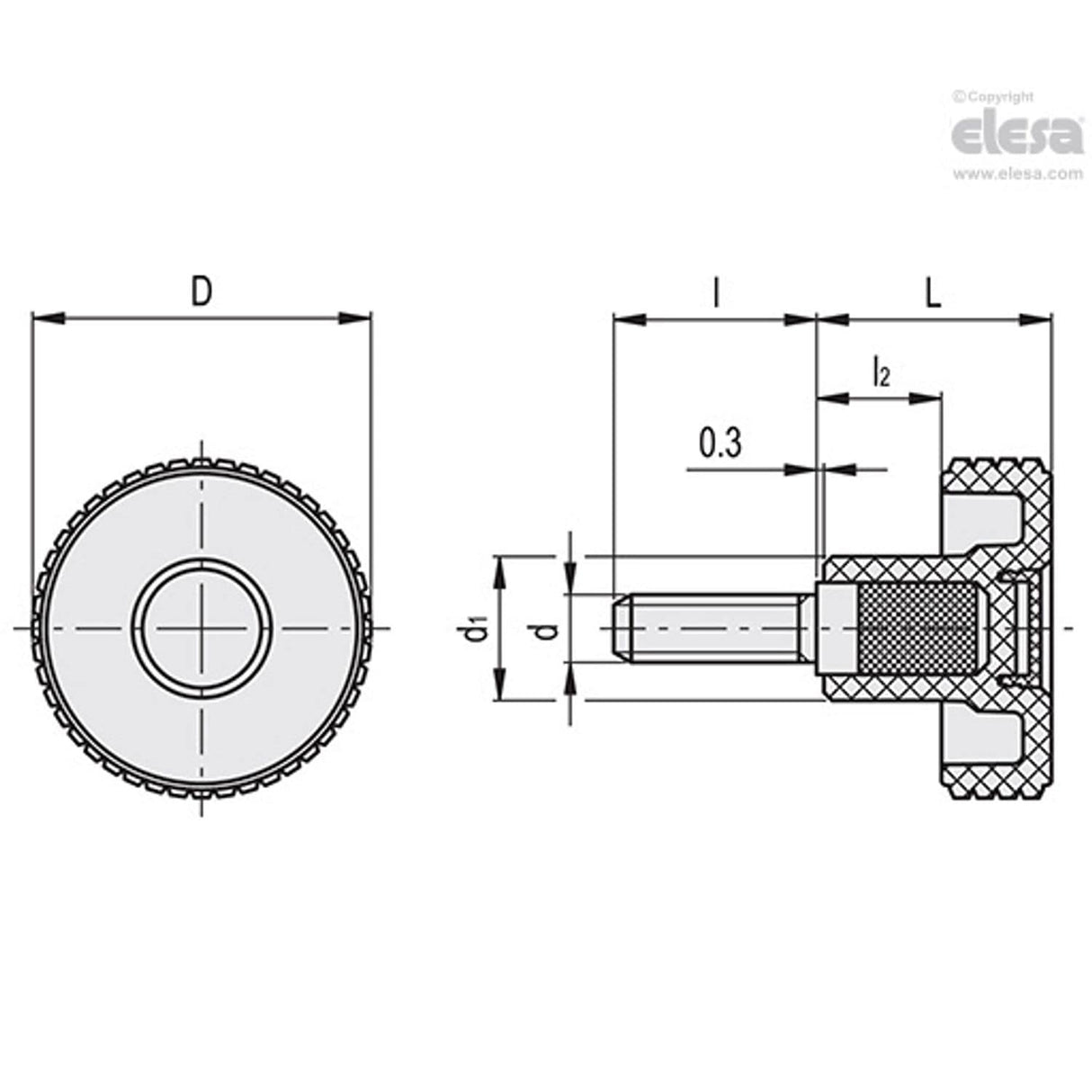 MBT Diamond cut knurled knobs Technopolymer Zinc-plated steel threaded stud MBT.40 p-M8x30-C6