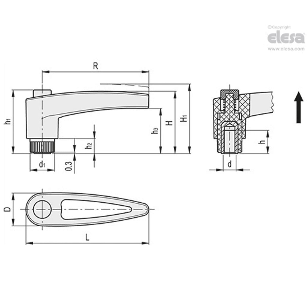 MRT Adjustable handles Technopolymer Brass boss threaded hole MRT.80-B-M8-C2