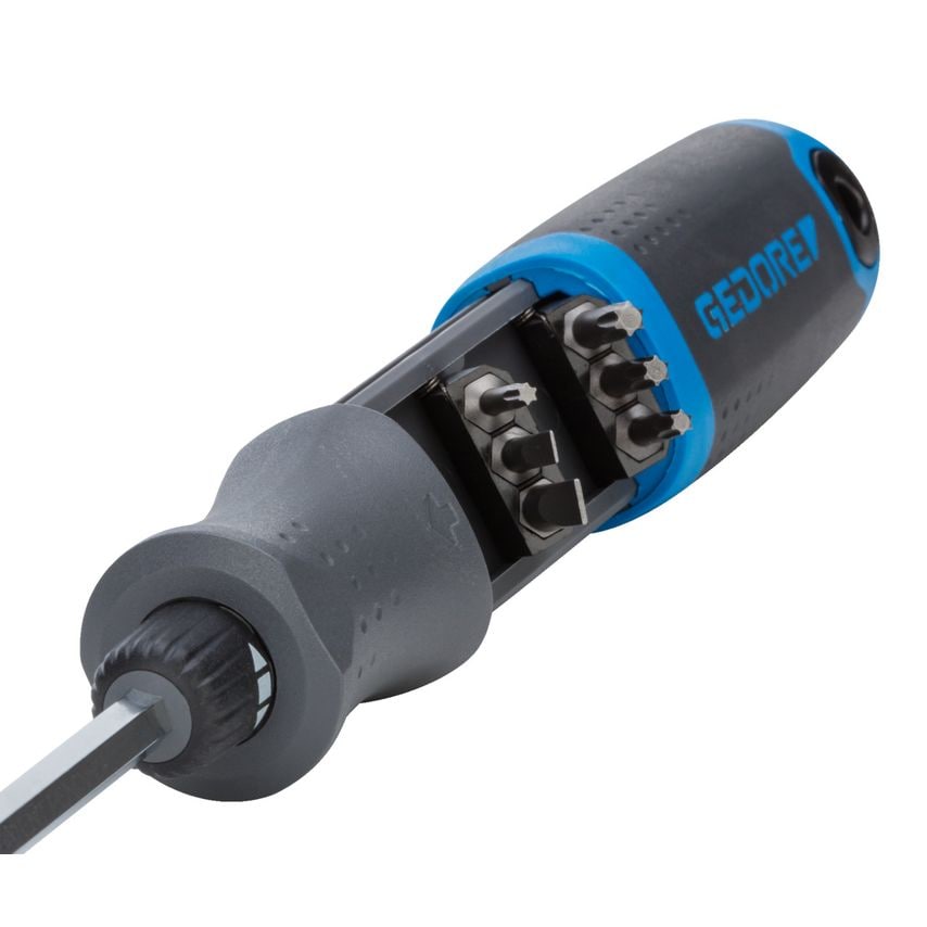 Magazine handle screwdriver with ratchet function