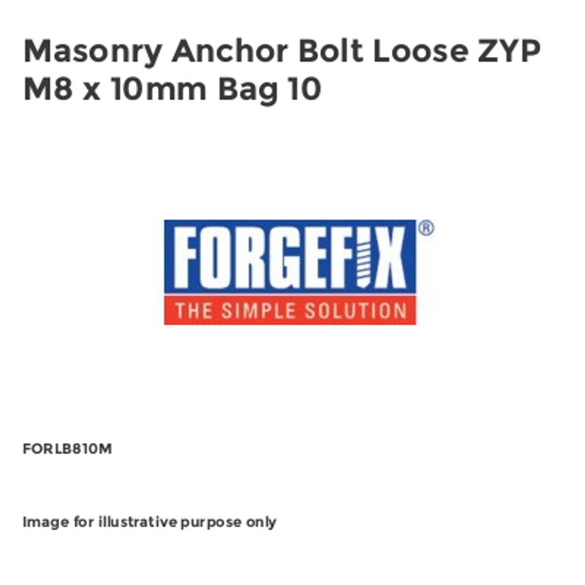 Masonry Anchor Bolt Loose ZYP M8 x 10mm Bag 10