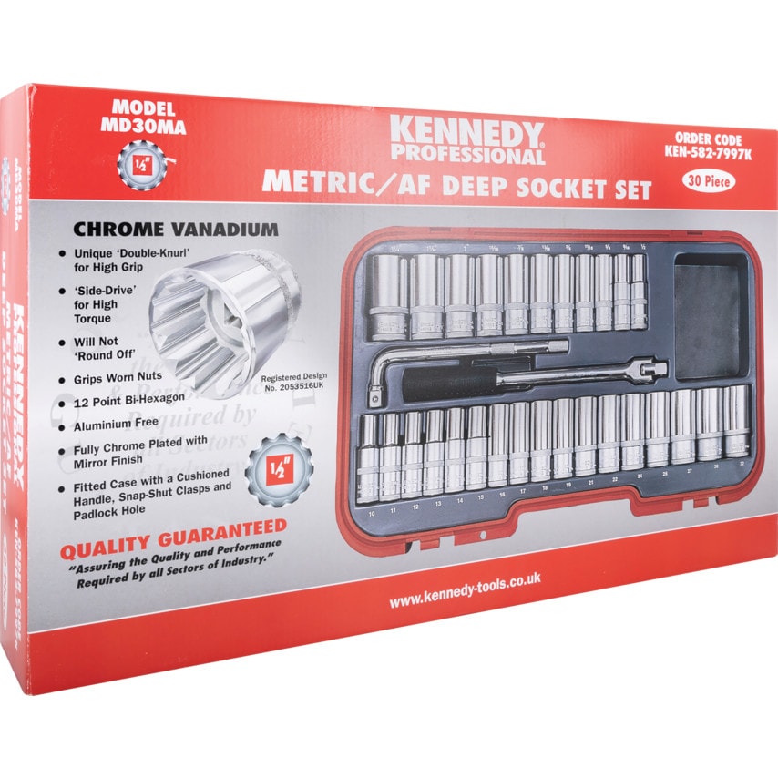 Met/Af Deep Socket Set 30 PC 1/2" Square Drive